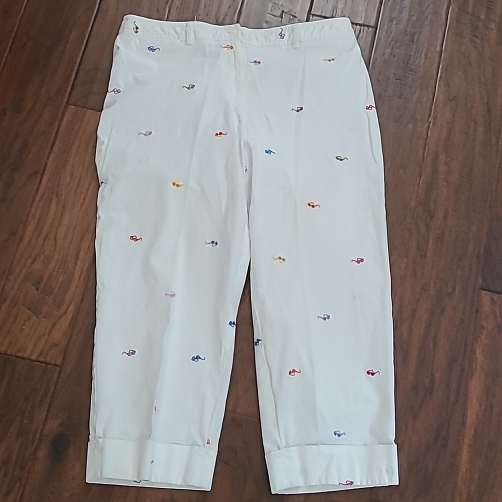 Rafaella White Cropped pants with Colorful Embroidered Sunglasses size 14